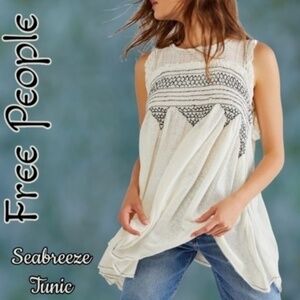 FREE PEOPLE Seabreeze Embroidered Front Button-Back Flowy Oversized Tunic NWT